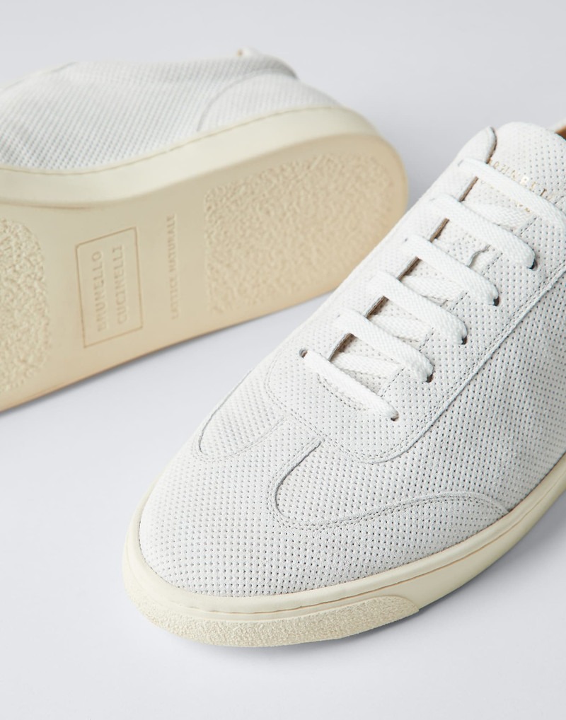 Punched suede sneakers with natural rubber sole 3