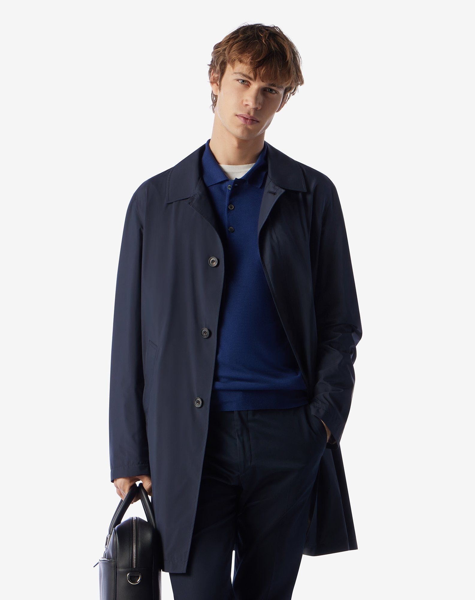 Navy blue technical poplin trench coat - 2