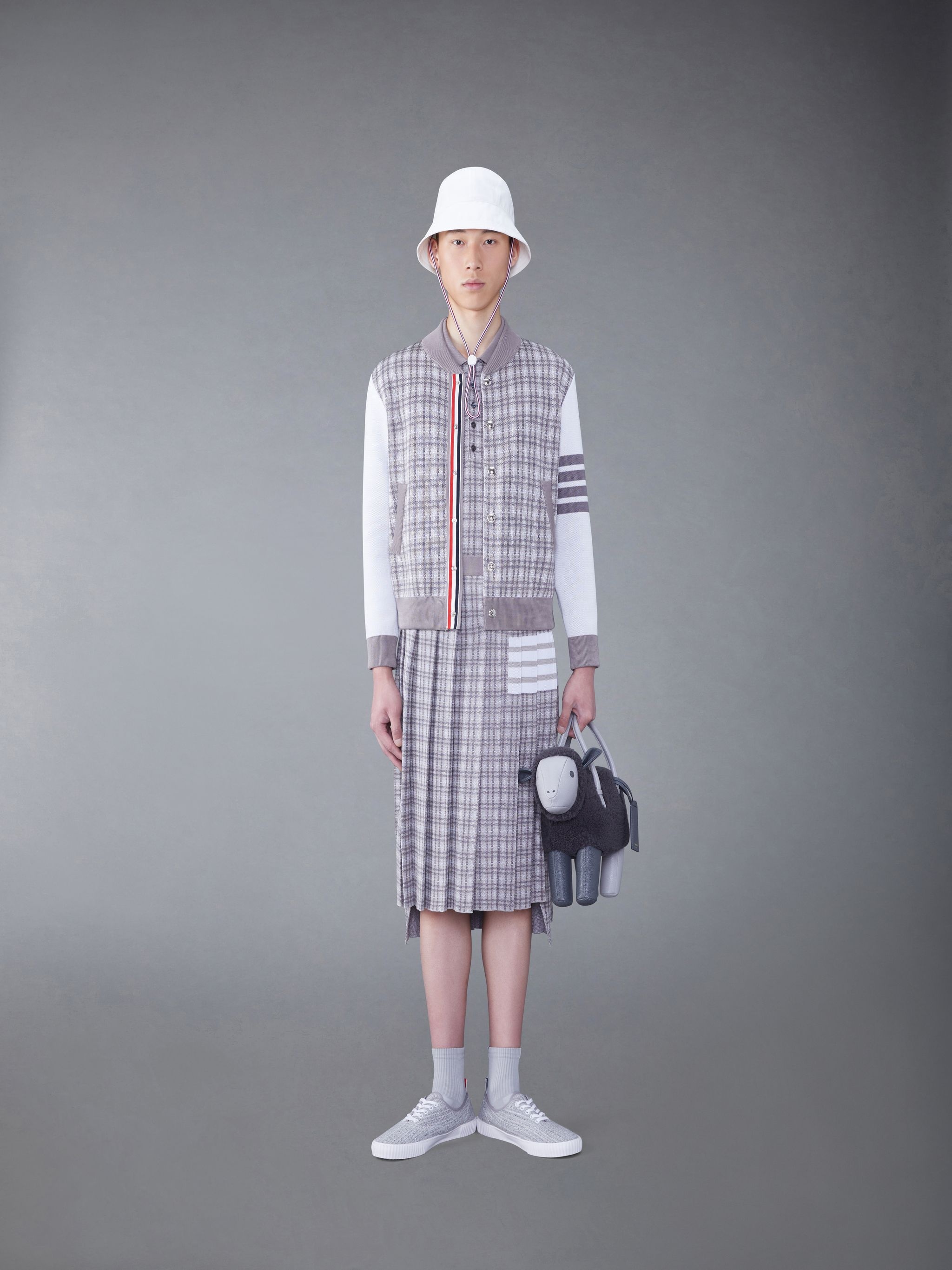 Silk Cotton Check Jacquard 4-Bar Polo - 4