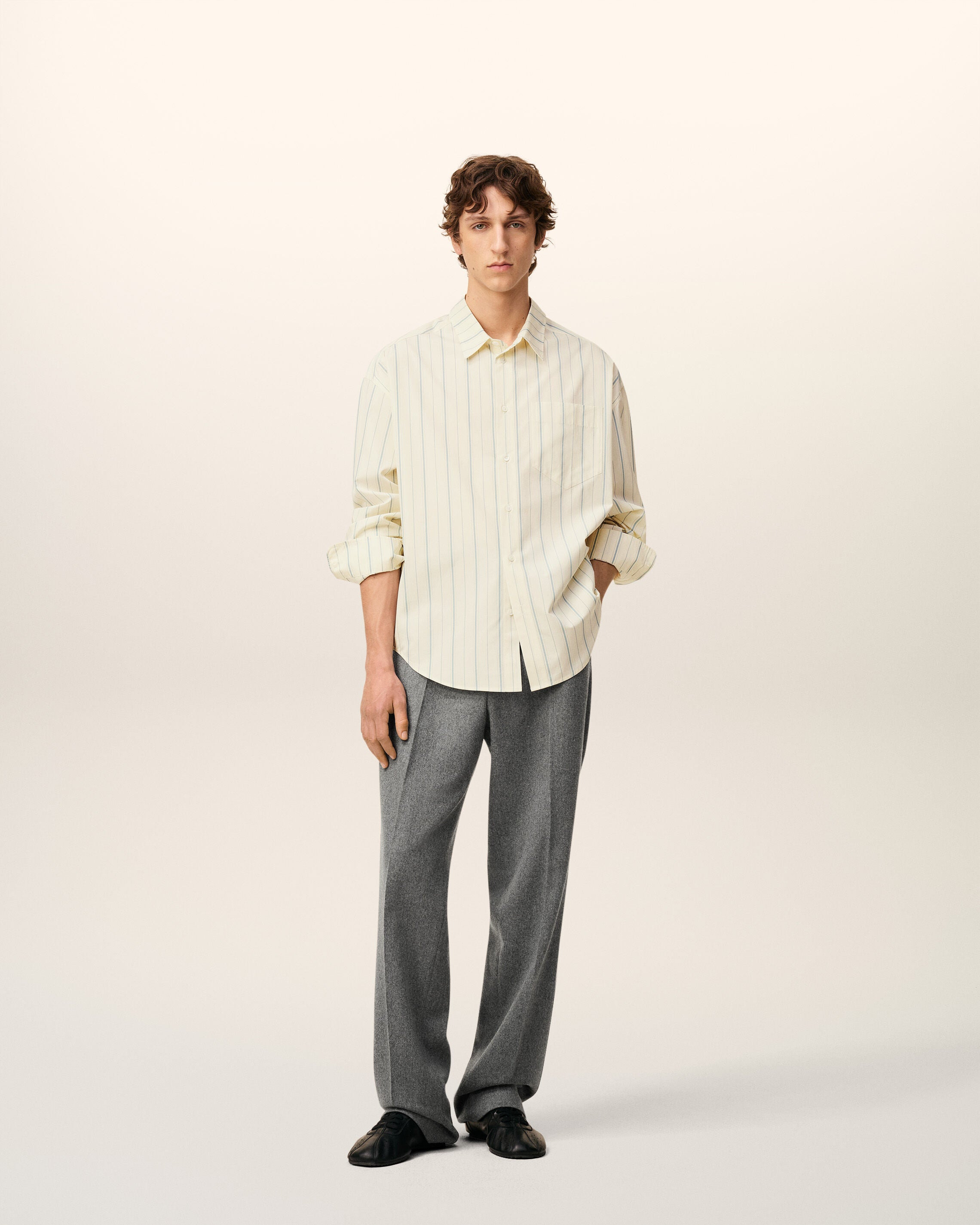 BEIGE COTTON  BOXY FIT STRIPED SHIRT - 2