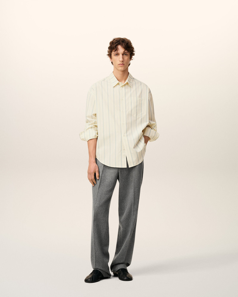 AMI Paris BEIGE COTTON  BOXY FIT STRIPED SHIRT outlook