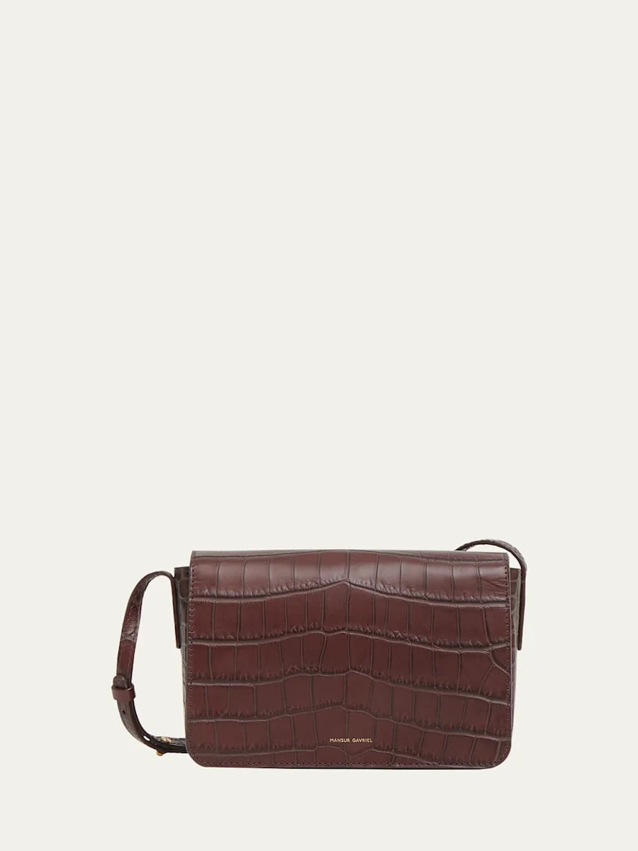 Clio Flap Croc-Embossed Leather Crossbody Bag - 1