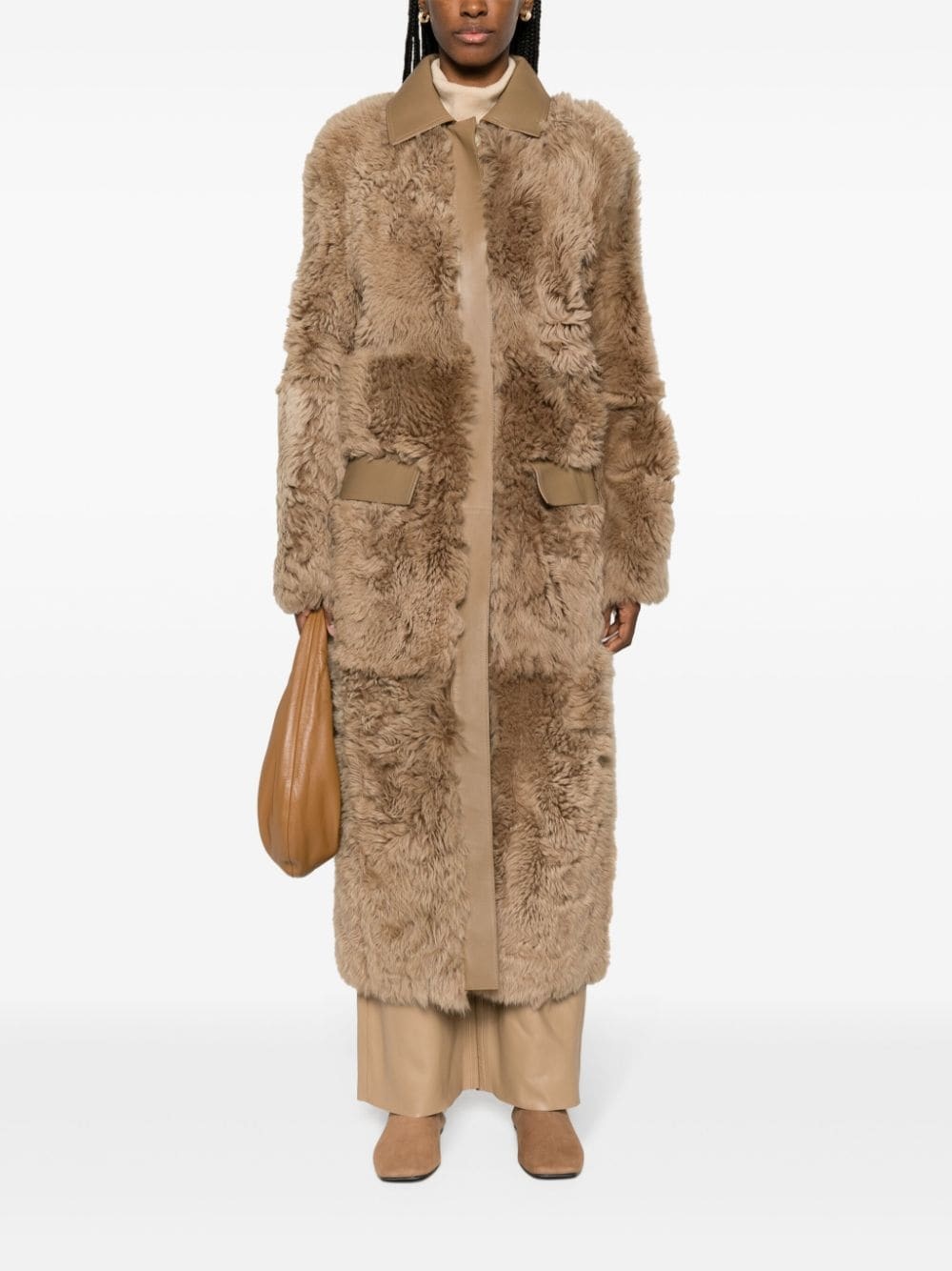 shearling single-breasted maxi coat - 2