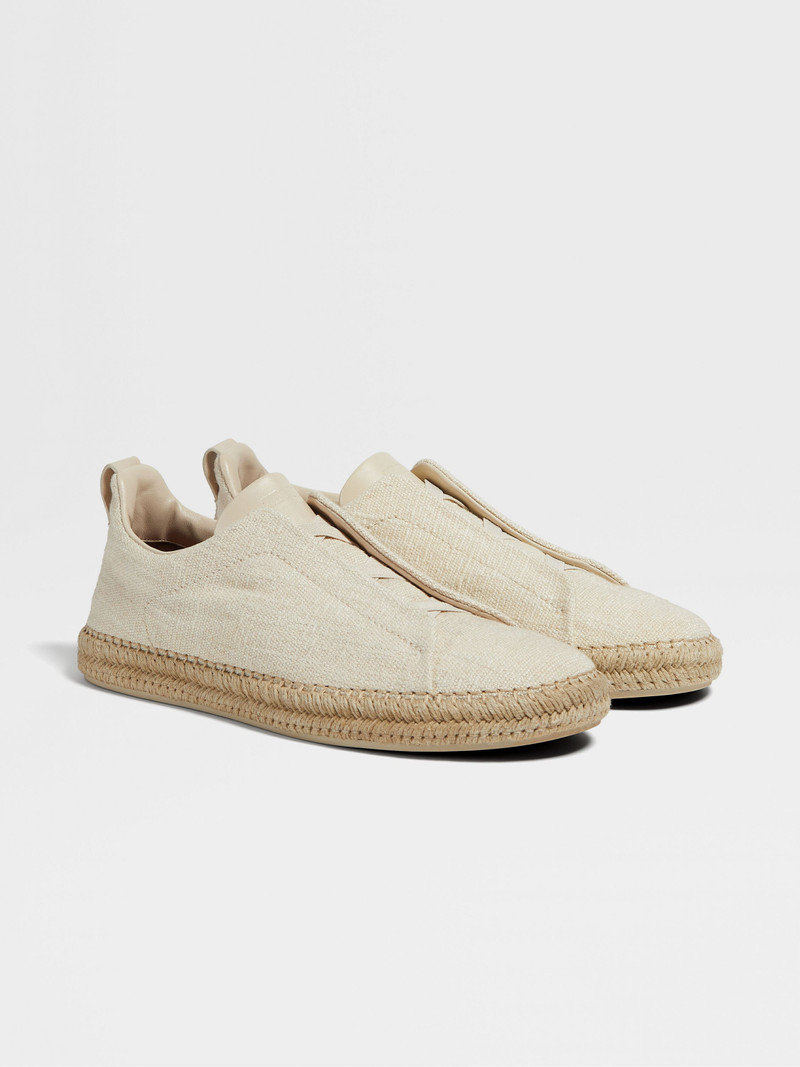 OFF WHITE LINEN AND LEATHER TRIPLE STITCH™ ESPADRILLES 1