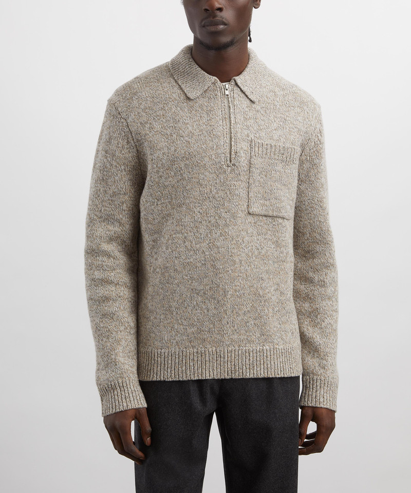Wax London Alpha Grey Fleck-Wool Zip Polo outlook