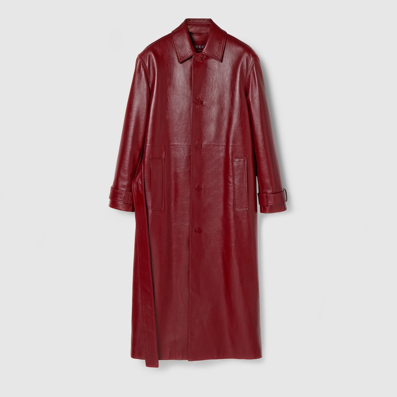 Shiny leather trench coat 1