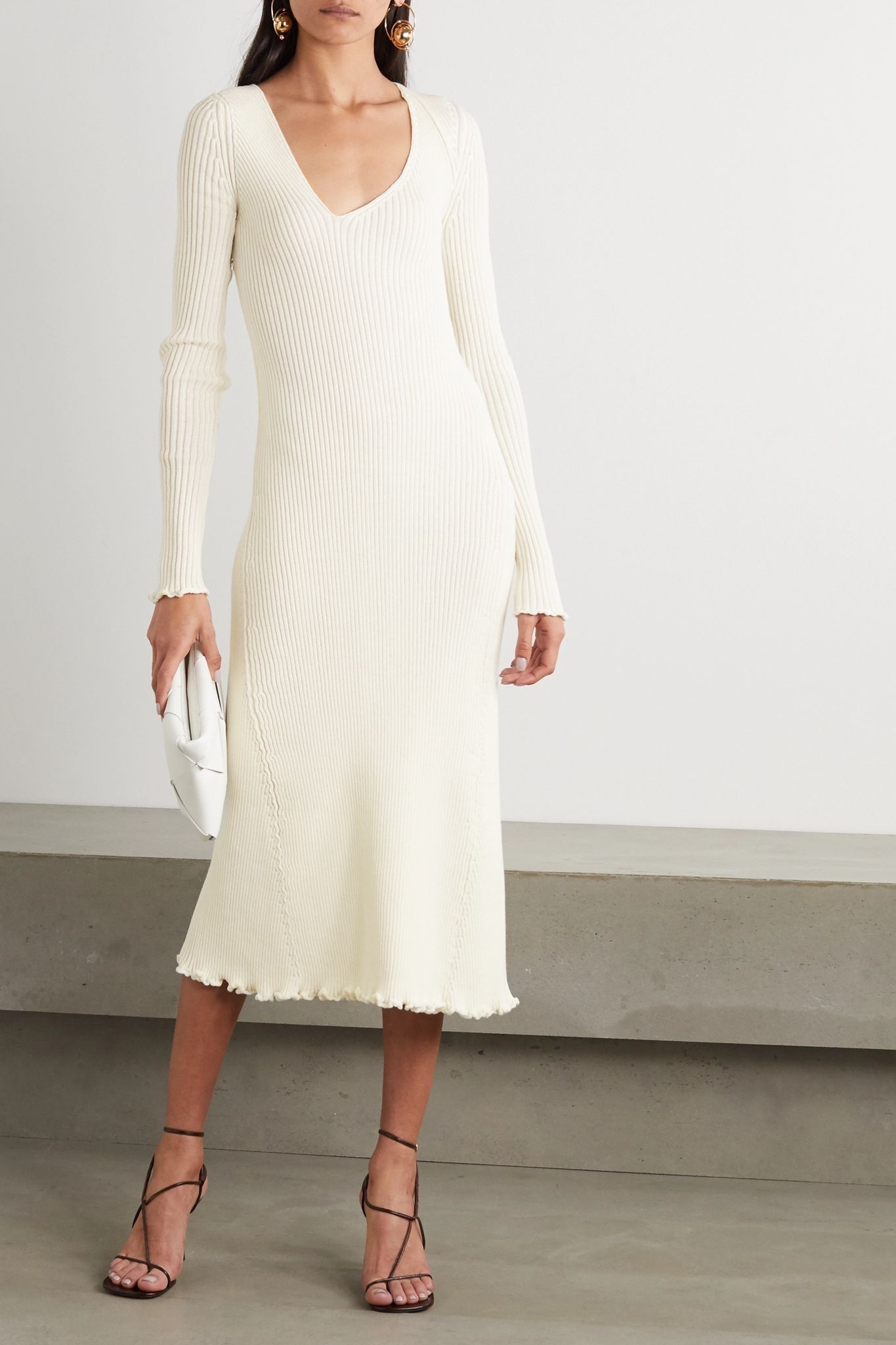 Asymmetric ribbed wool-blend midi dress - 2