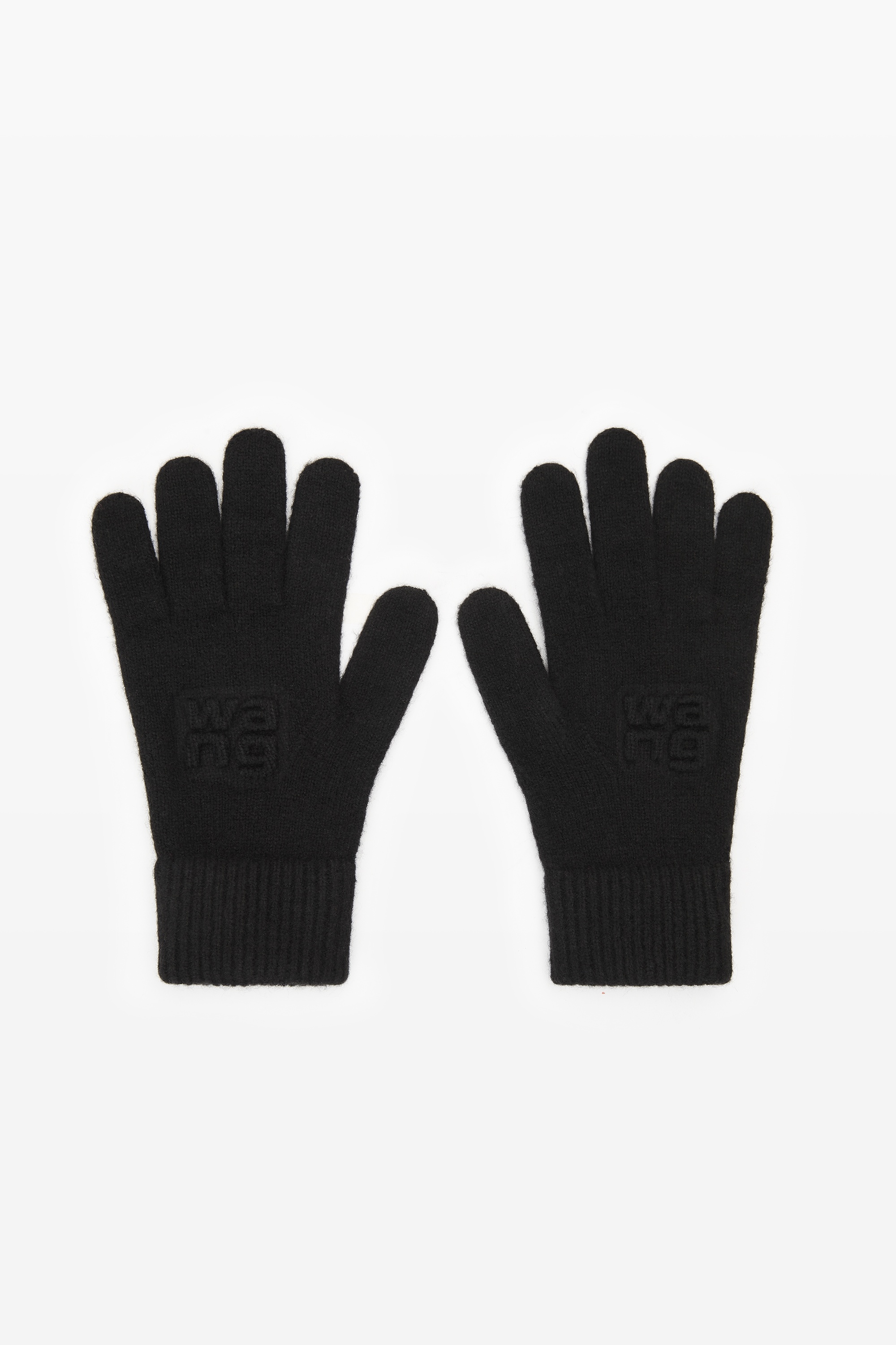 embossed logo gloves in stretch wool - 1