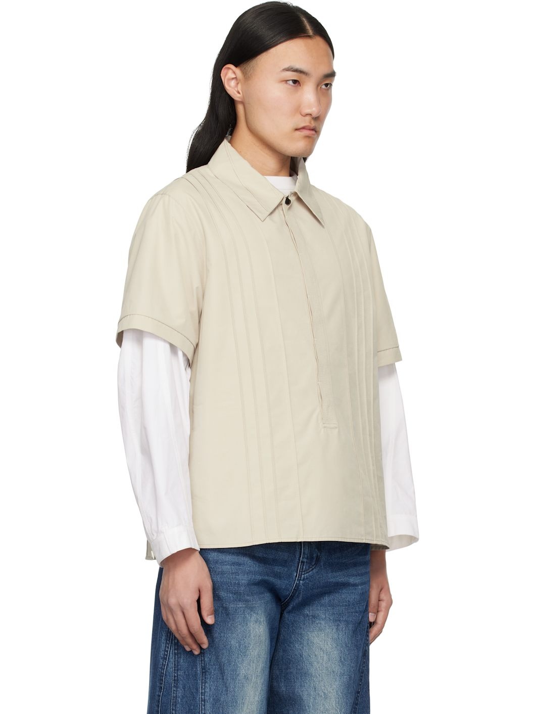 Beige Pin Tuck Shirt - 2