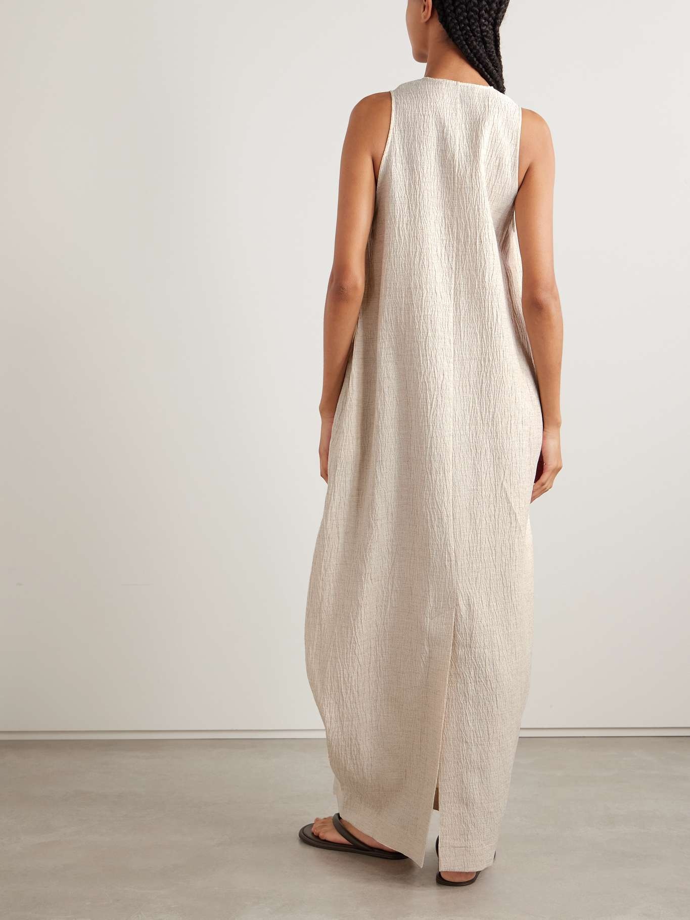 Eladia crinkled cotton-blend maxi dress Taupe - 3