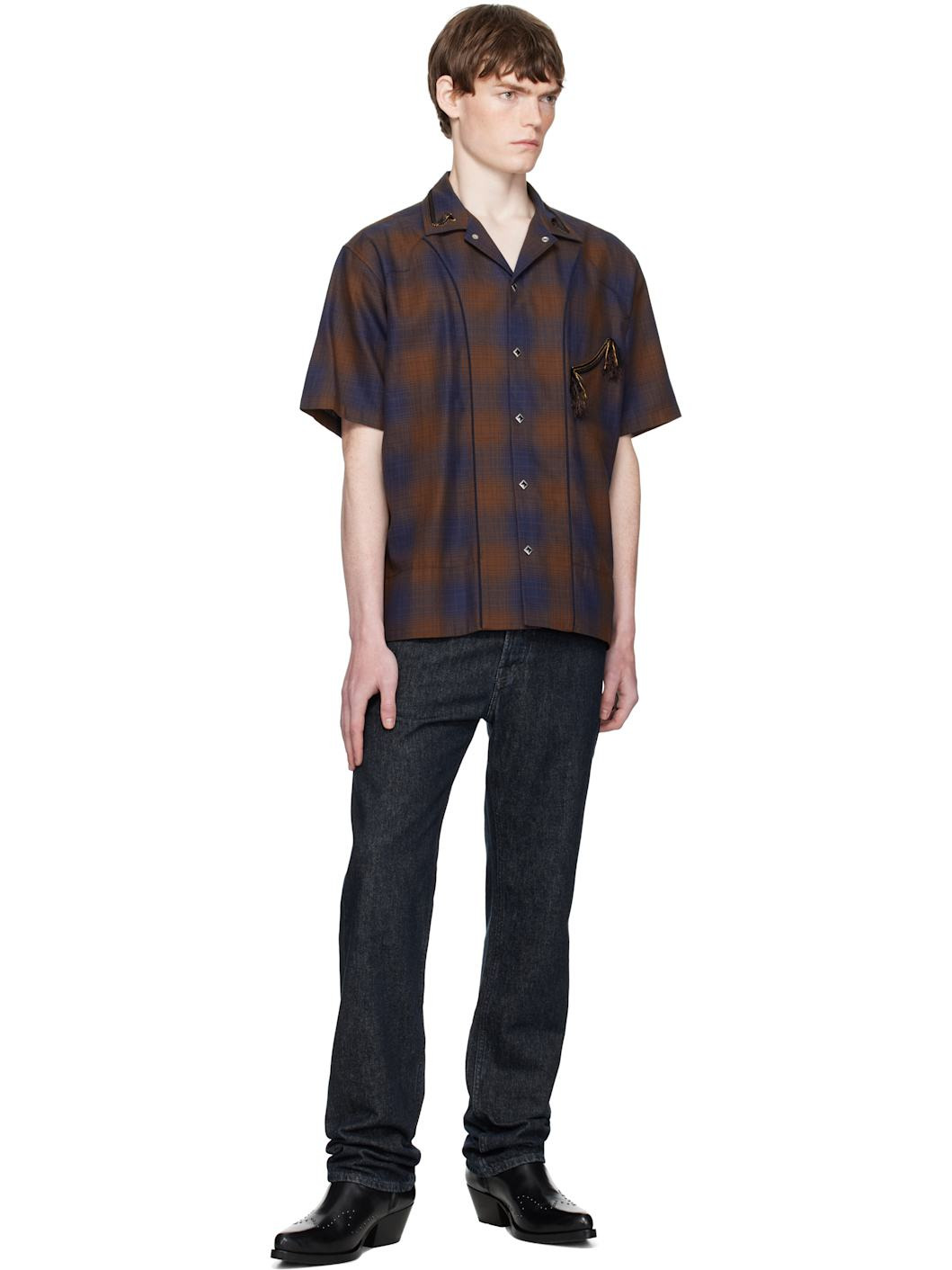 Brown & Blue Ombre Check Short Sleeve Shirt - 4