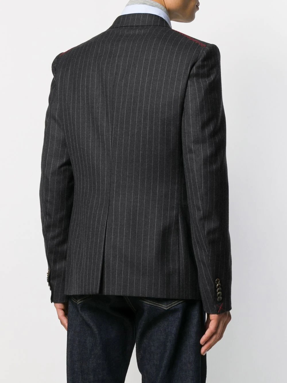 pinstripe double-breasted exposed stitching blazer - 4