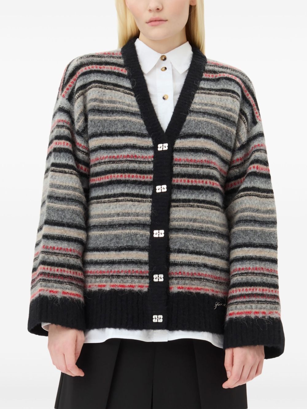 striped buttoned cardigan - 5