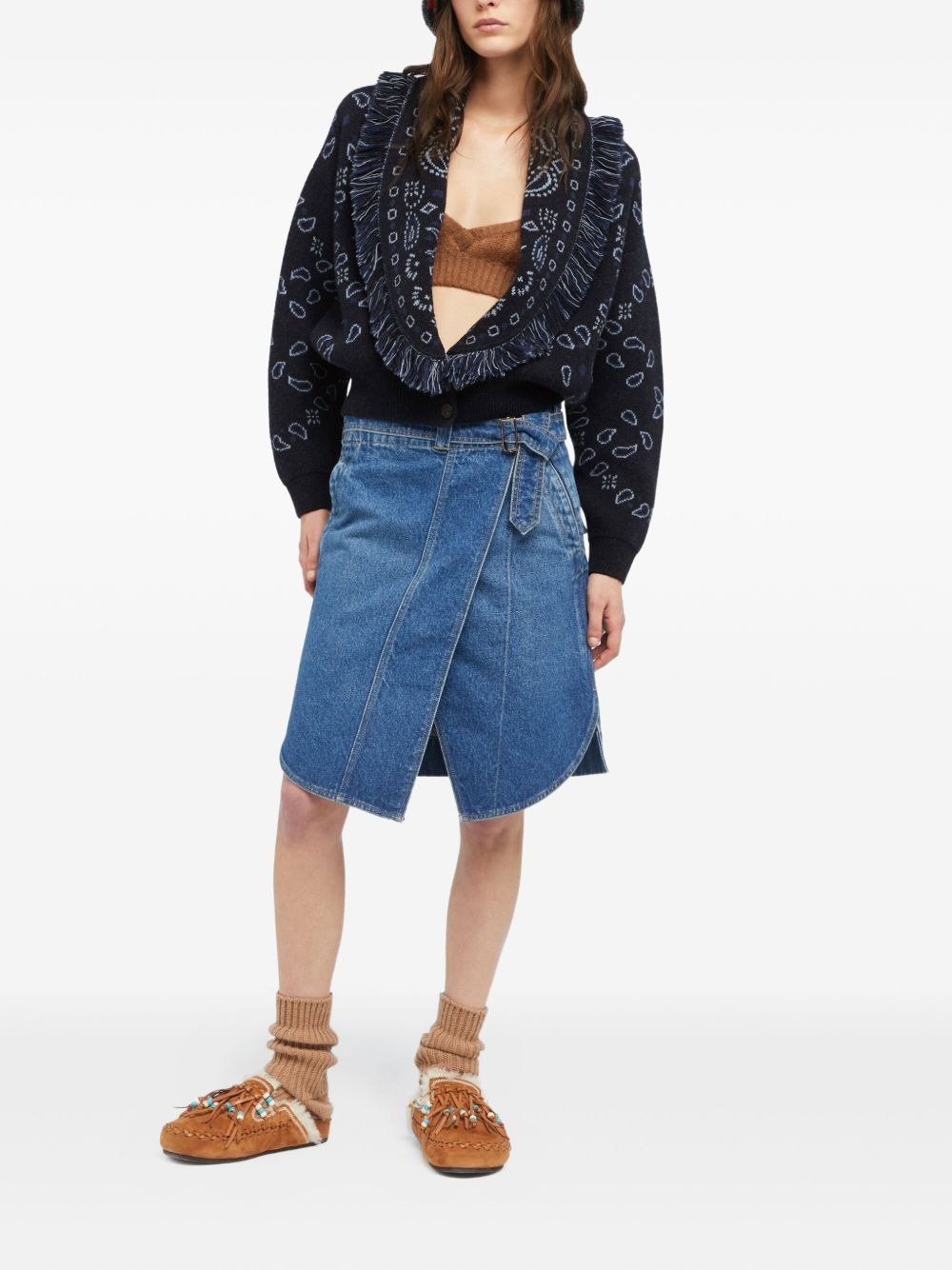 bandana-jacquard fringed cardigan - 2