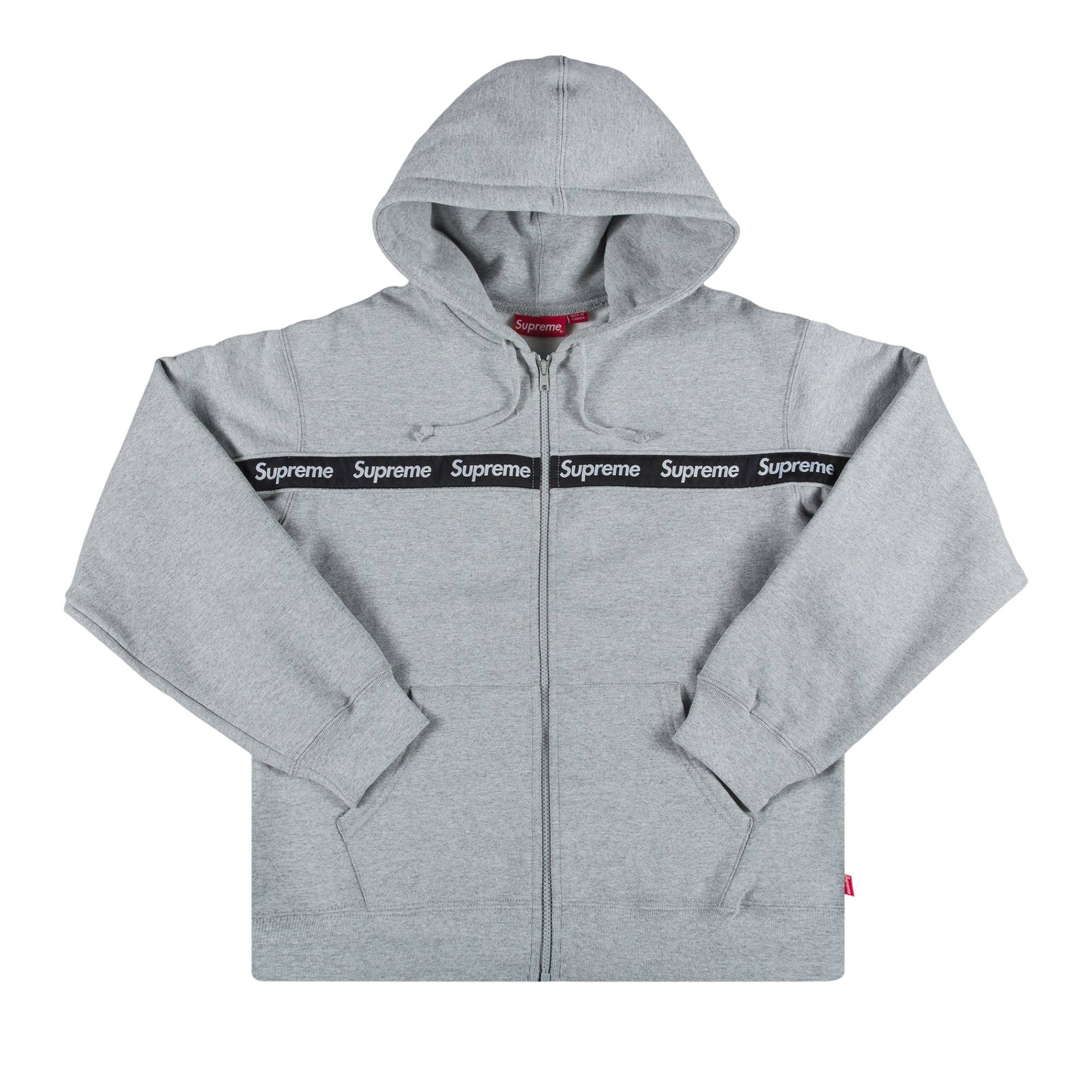 Supreme Text Stripe Zip Up Hooded Sweatshirt 'Grey' - 1