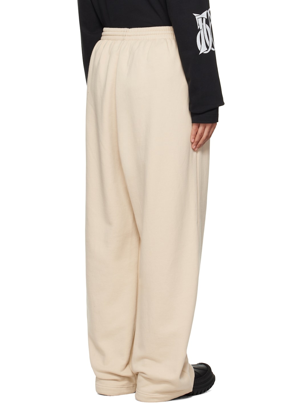 Beige Bouclé Letter Logo Wide Lounge Pants - 3