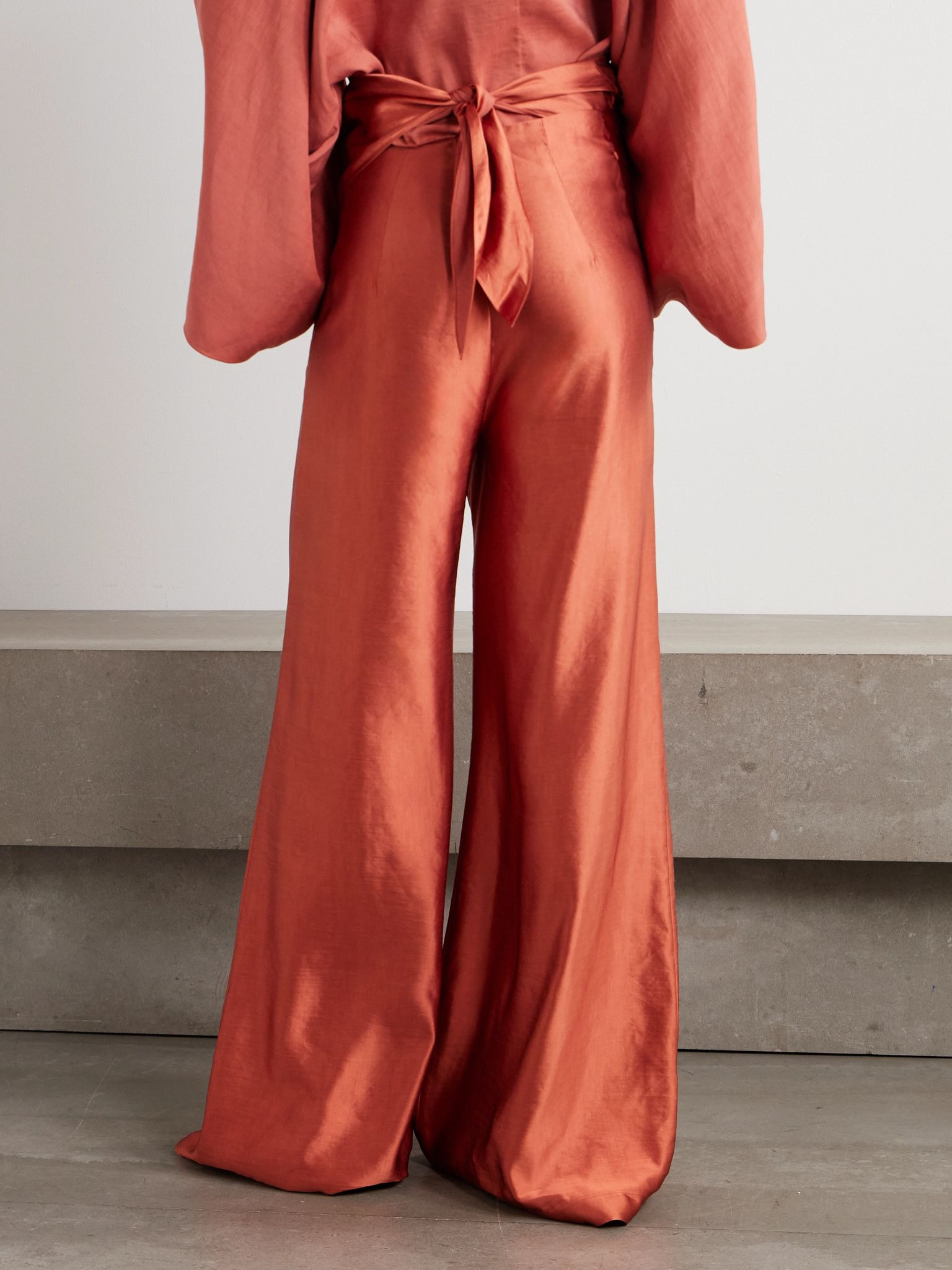 Glow wrap-effect satin wide-leg pants Brick - 3