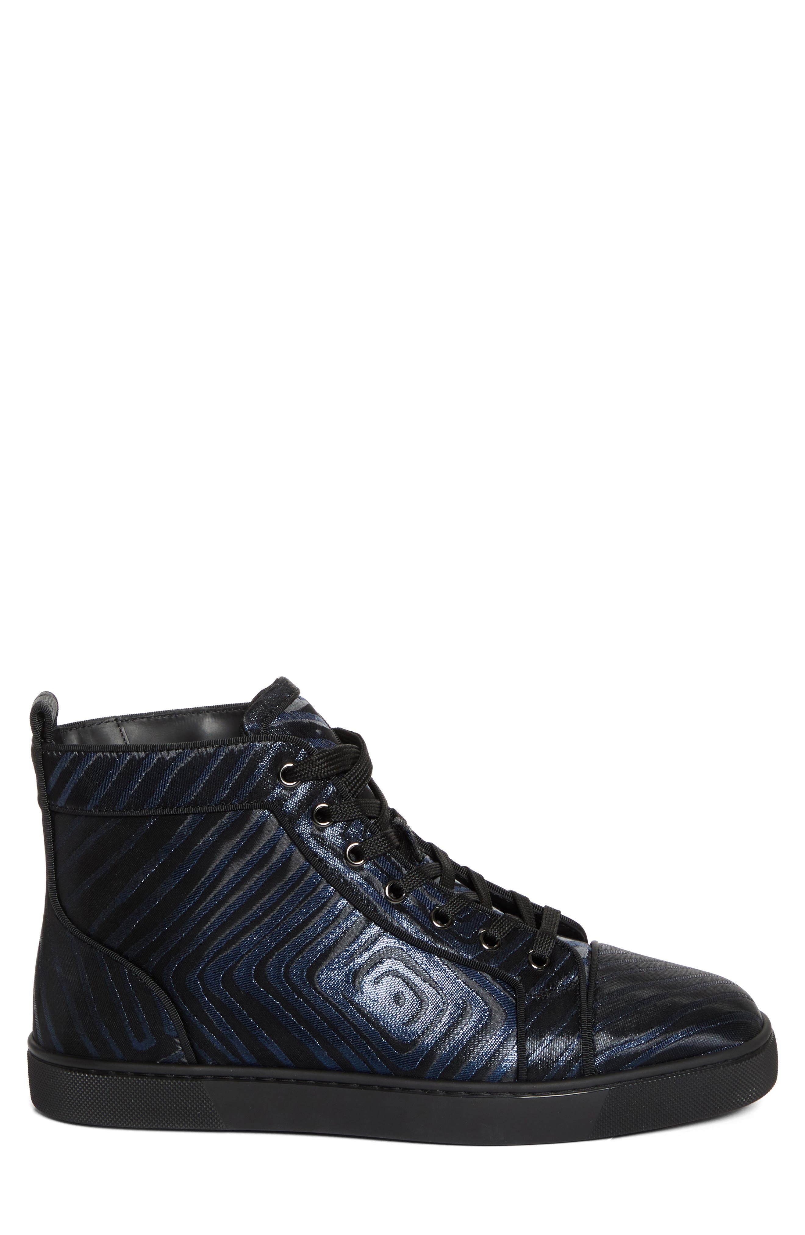 Christian Louboutin Louis Orlato Flat Stripe Jacquard High Top Sneaker in Black Navy at Nordstrom - 3