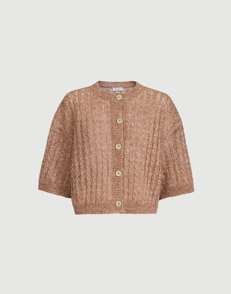 Linen dazzling cable openwork cardigan 1