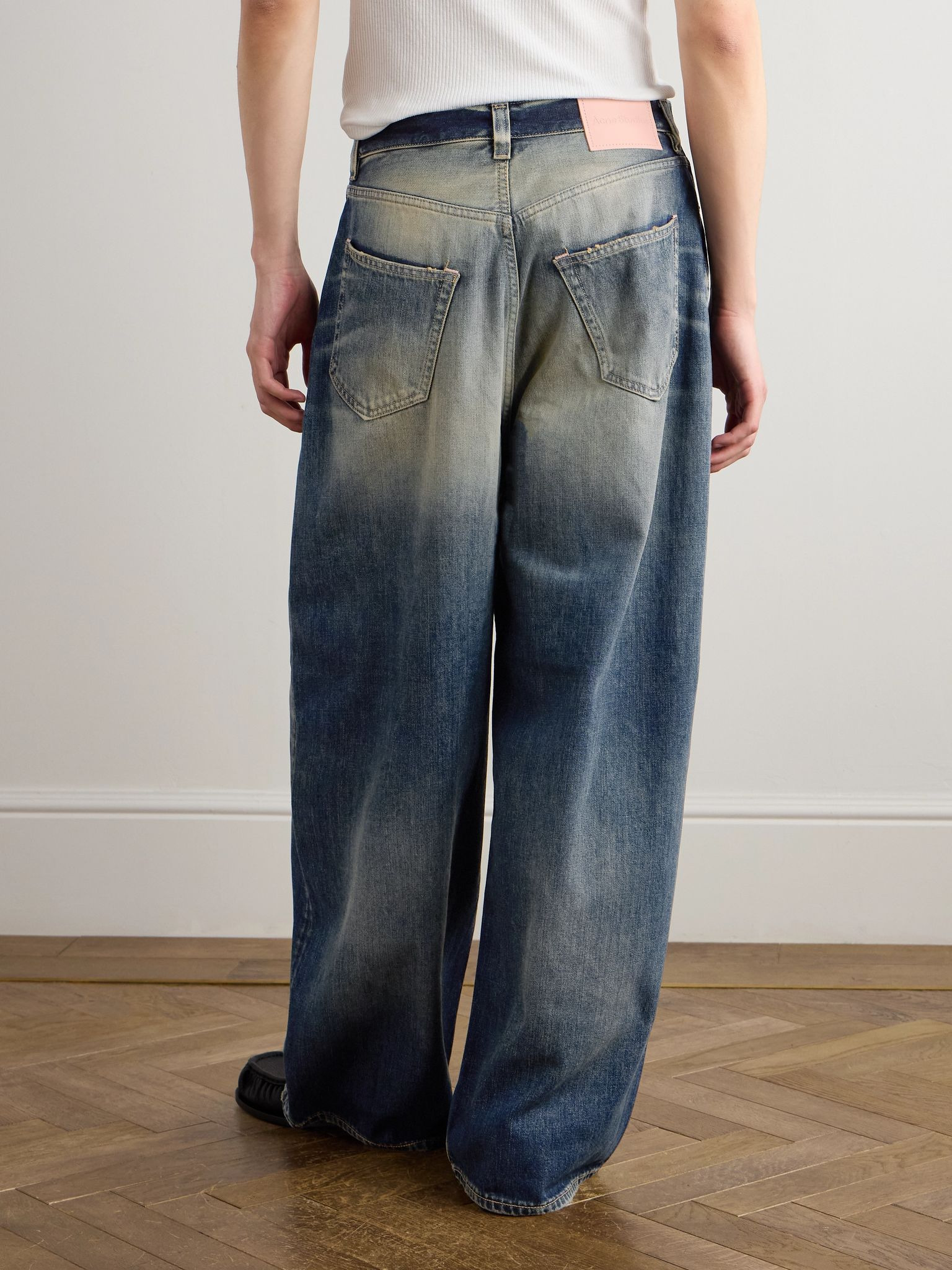 Wide-Leg Distressed Jeans Blue - 4