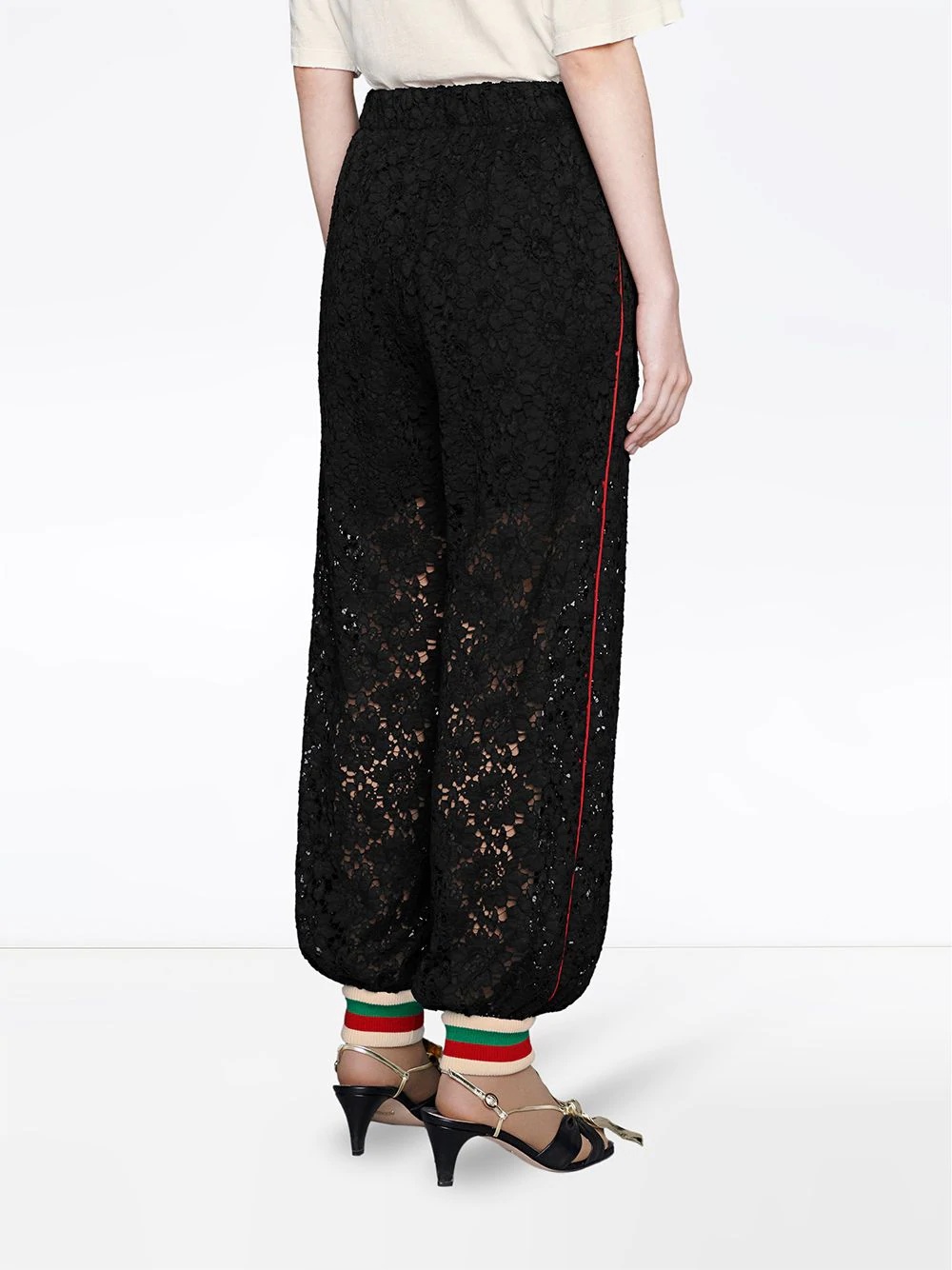 floral lace loose-fit track pants - 4