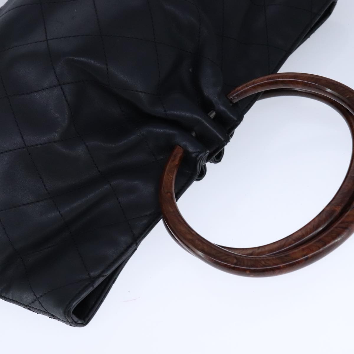CHANEL Matelasse Bamboo Hand Bag Lamb Skin Black Gold CC - 6