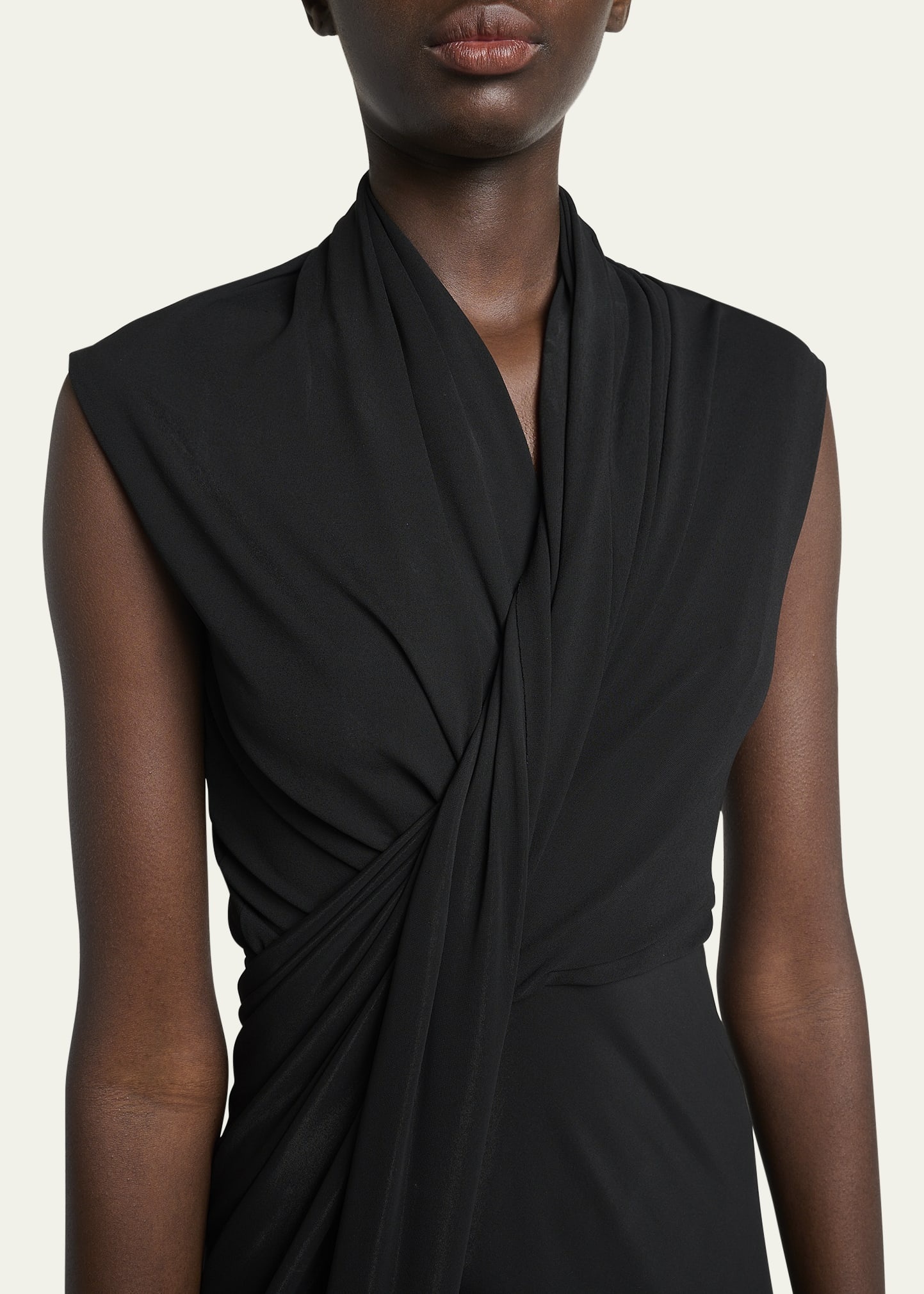 Draped Sleeveless Asymmetric Midi Dress - 5