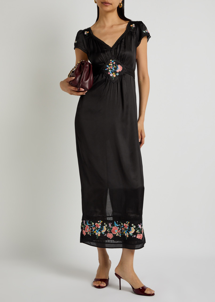 Rixo Carey Embroidered Satin Midi Dress - 4