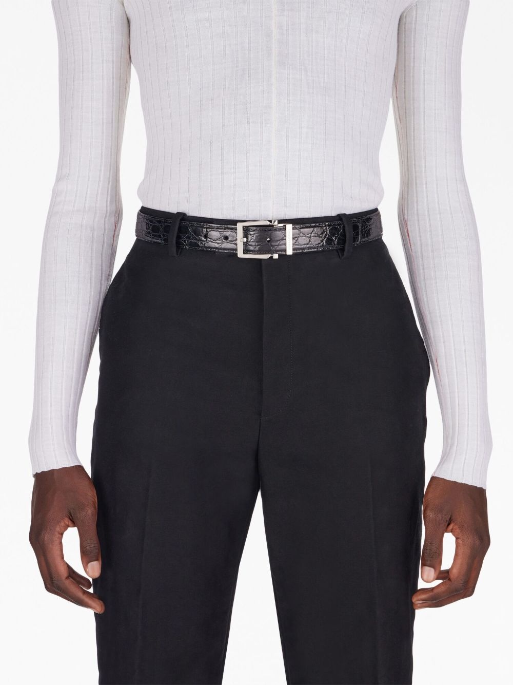 crocodile-embossed leather belt - 4