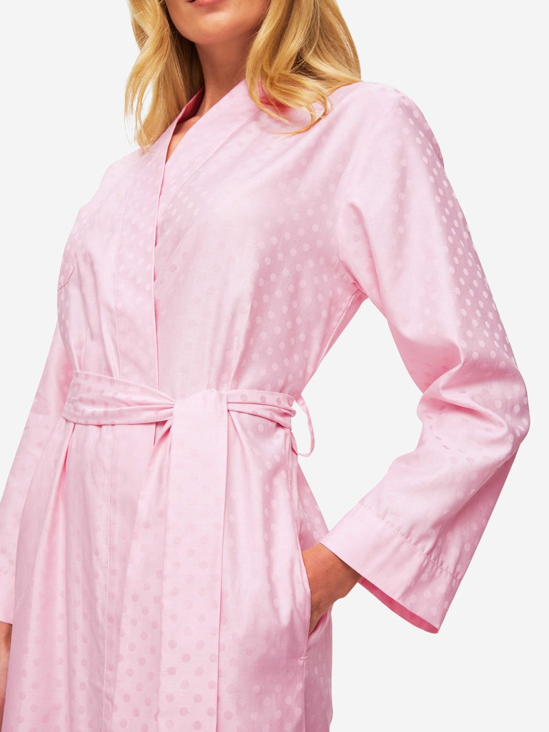 Women's Long Dressing Gown Kate 7 Cotton Jacquard Pink 6