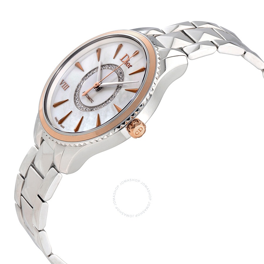Pre-owned Dior VIII Montaigne White Mother of Pearl Diamond-set Dial Ladies Watch CD1535I0M001 - 2
