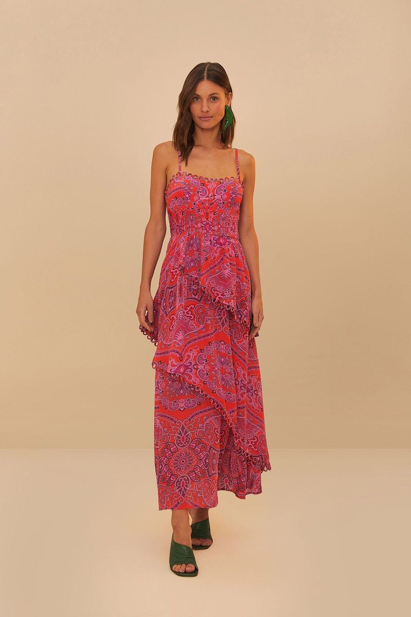 Red Paisley Scarf Loopy Trim Maxi Dress 1