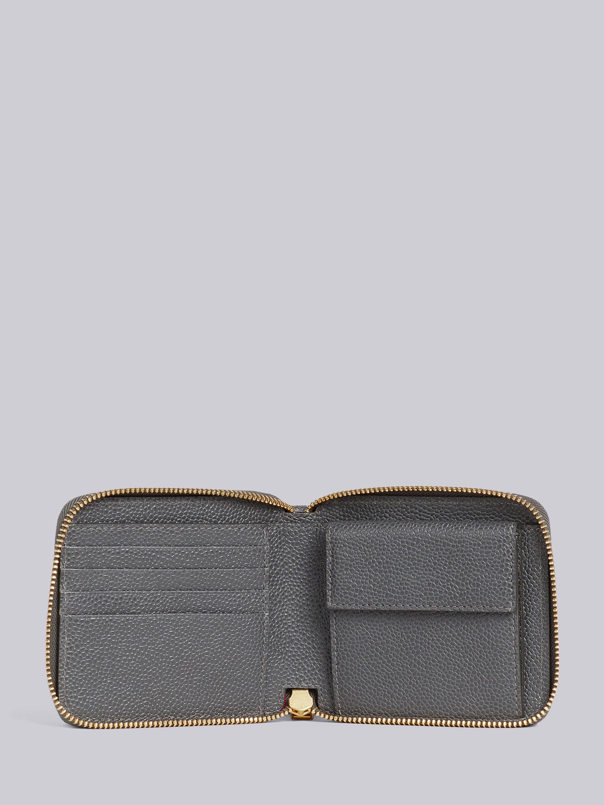 Dark Grey Pebble Grain Leather 3d Kite Half Drop Compact Zip Wallet With Strap - 3