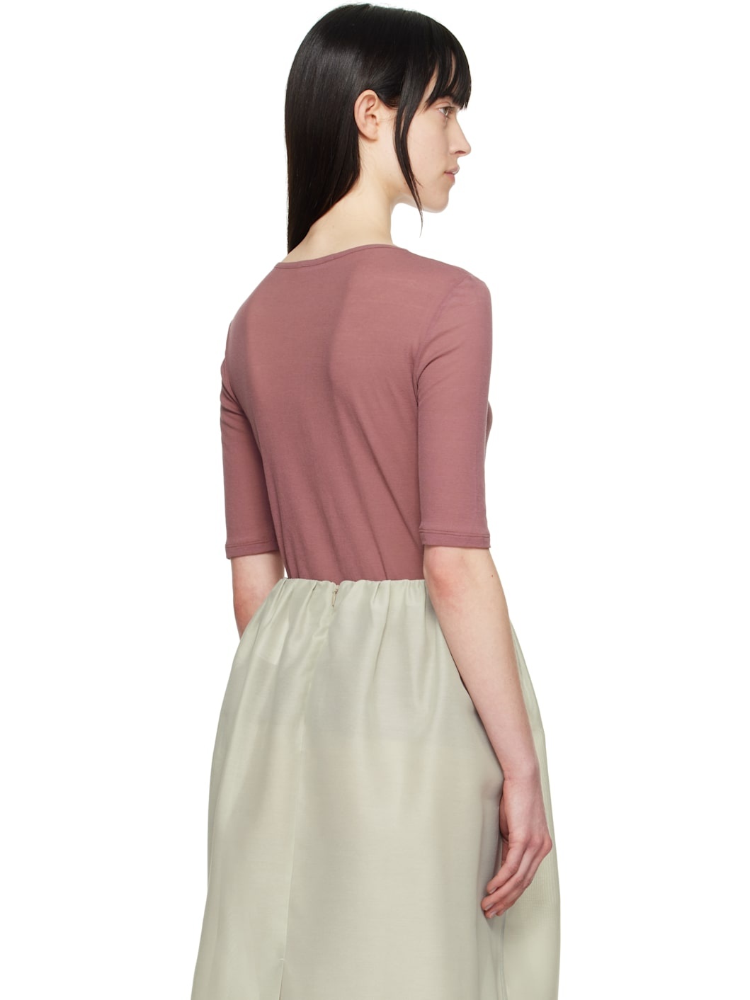 Burgundy Round Short Sleeve T-shirt - 3