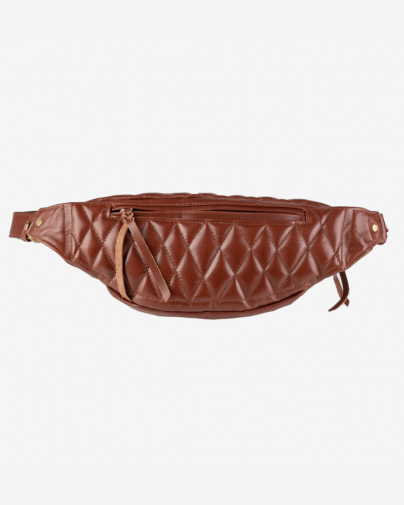 IHE-45-BRN Diamond Stitched Leather Waist Bag - Brown - 7