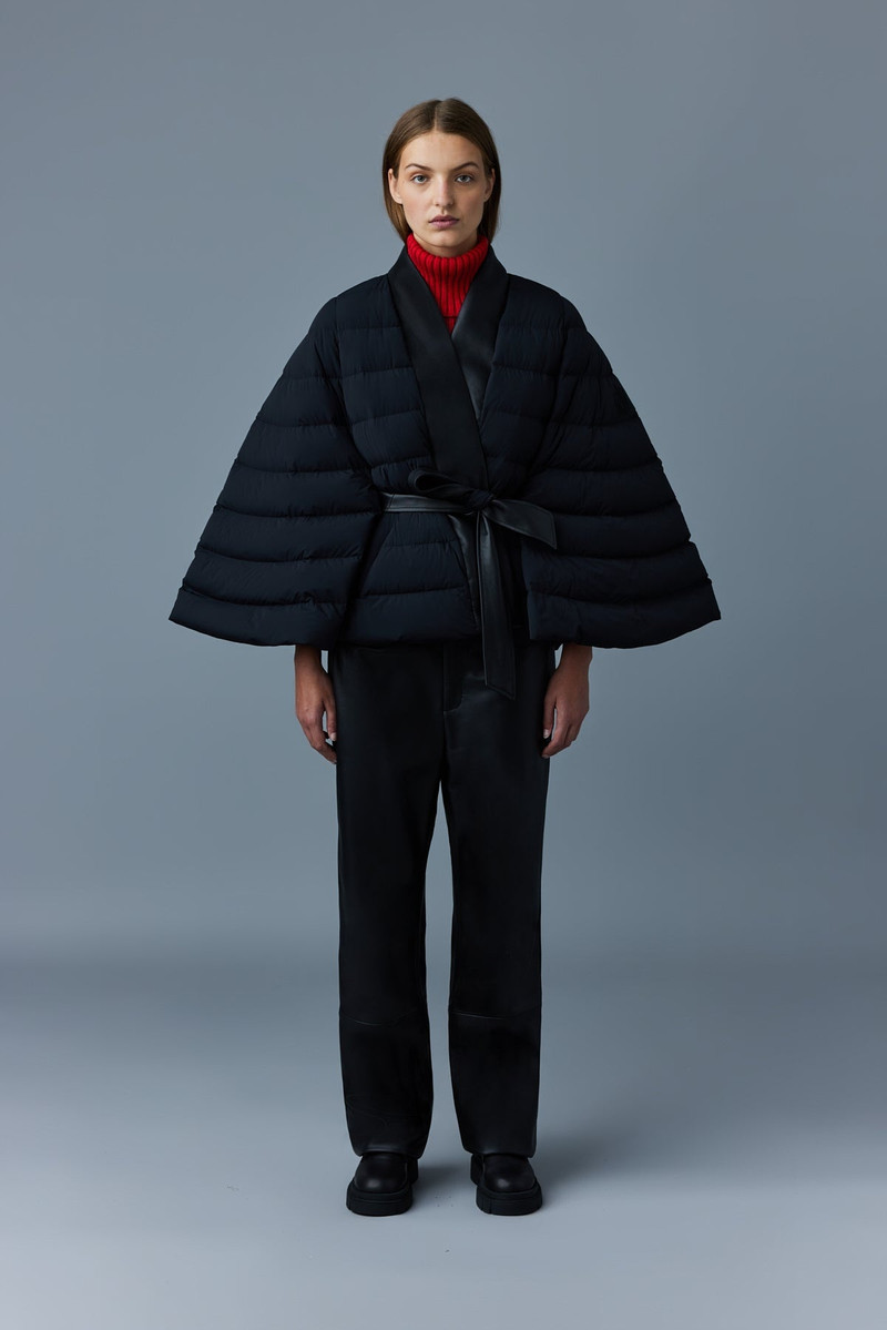 MACKAGE JULIETA down cape with sash belt outlook