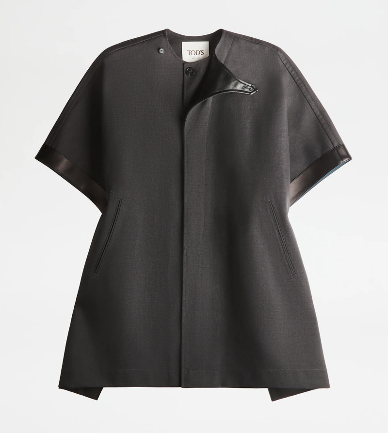 CAPE WITH LEATHER INSERTS - GREY 1