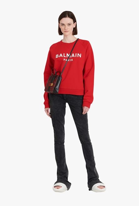 Red eco-designed cotton sweatshirt with white Balmain logo print - 2