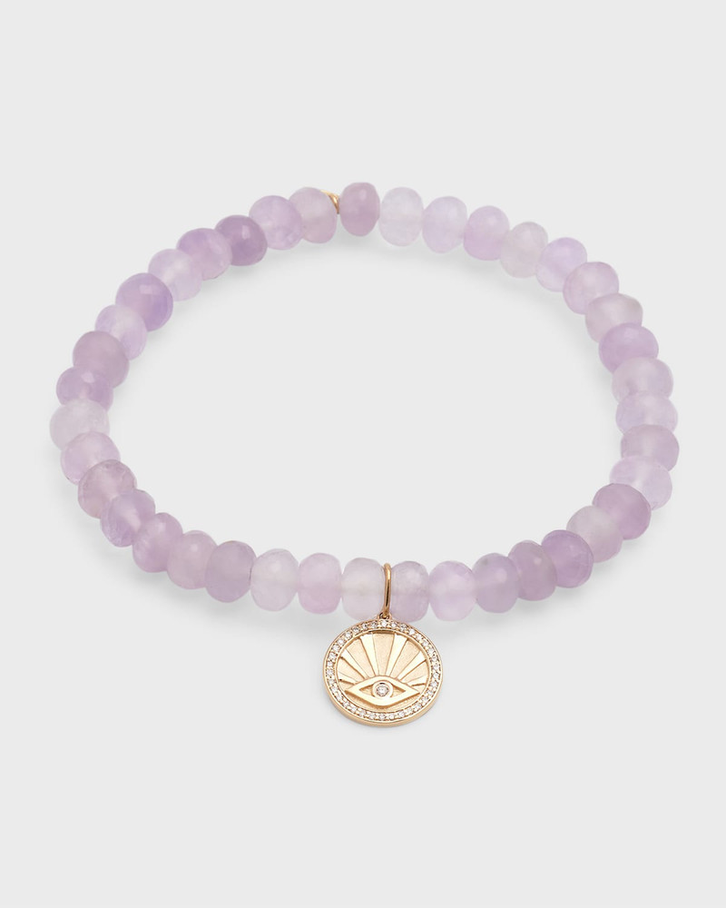 14K Evil Eye with Rays Coin on Lavender Amethyst Bracelet 1