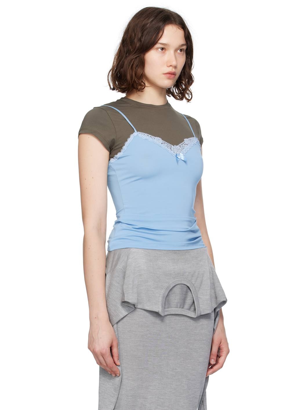 Gray & Blue Layered Strap T-shirt - 2