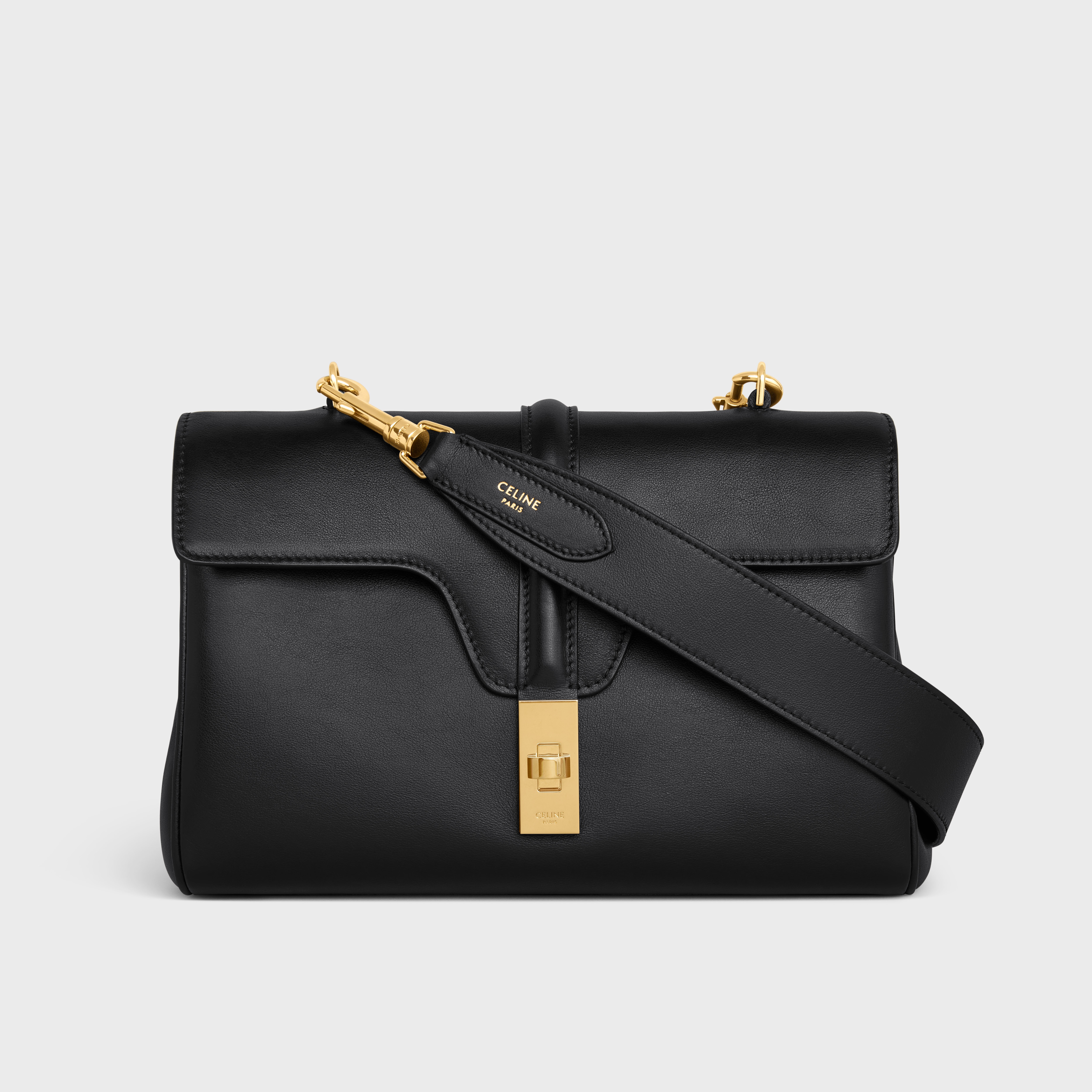 CELINE Long Strap in smooth calfskin with GOLD FINISHING | REVERSIBLE