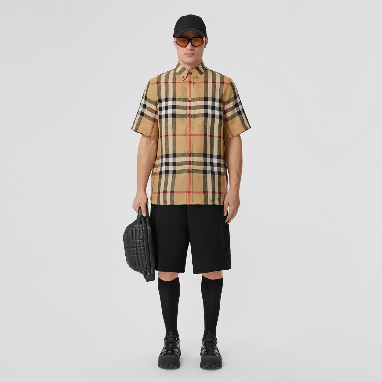 Short-sleeve Check Linen Oversized Shirt - 2
