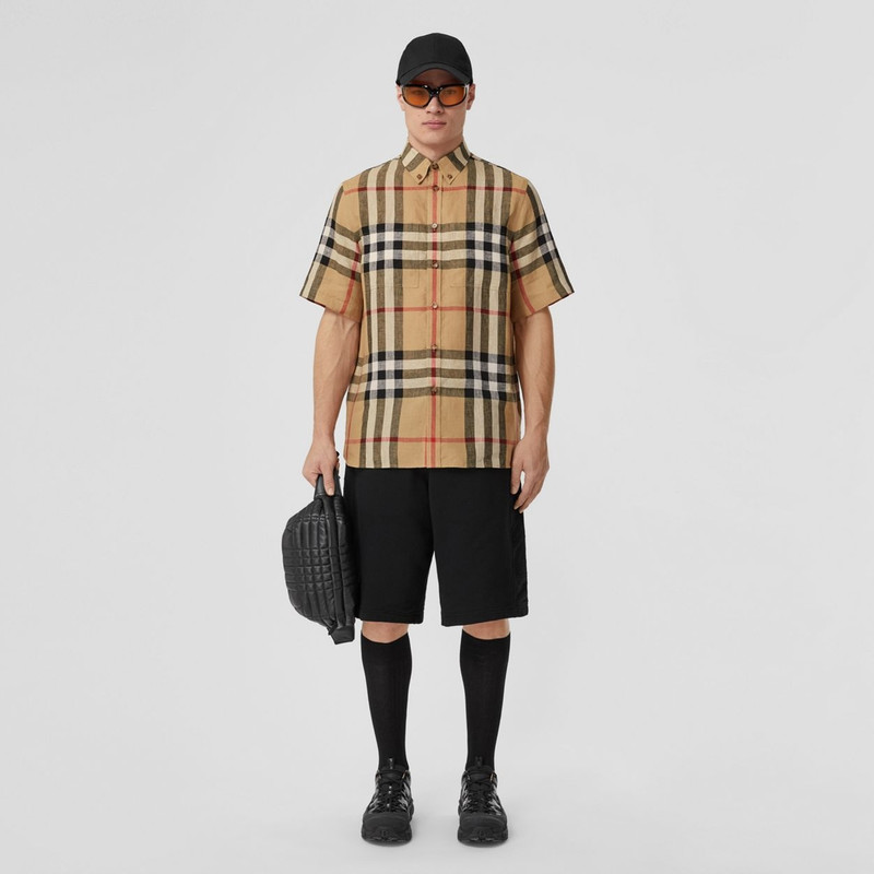 Burberry Short-sleeve Check Linen Oversized Shirt outlook