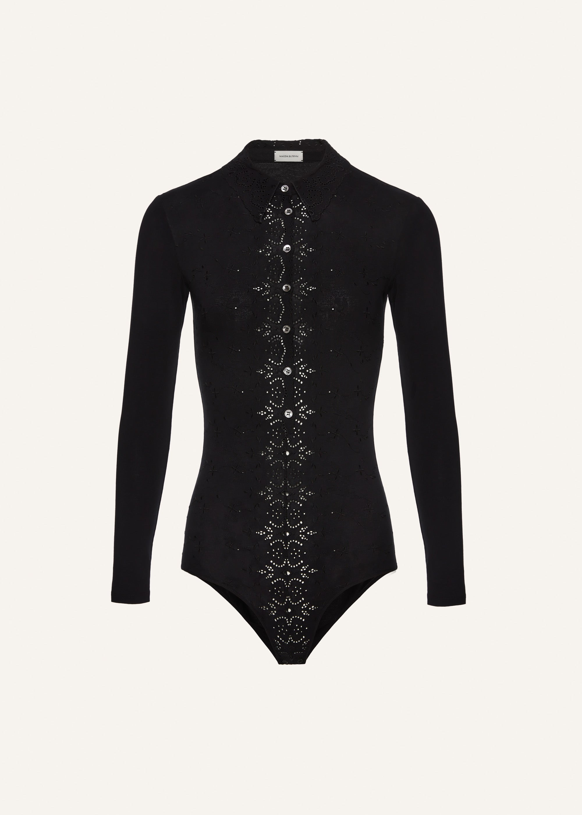 Long-sleeve tricot polo bodysuit in black - 1