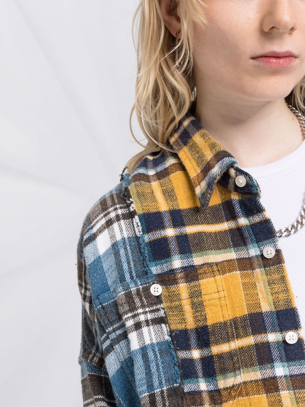 plaid pattern panelled shirt - 5