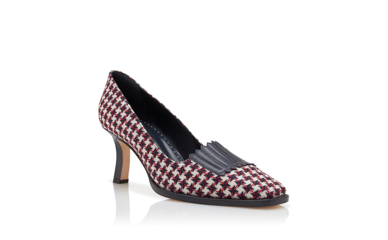 Navy Blue Wool Dogtooth Pumps - 3