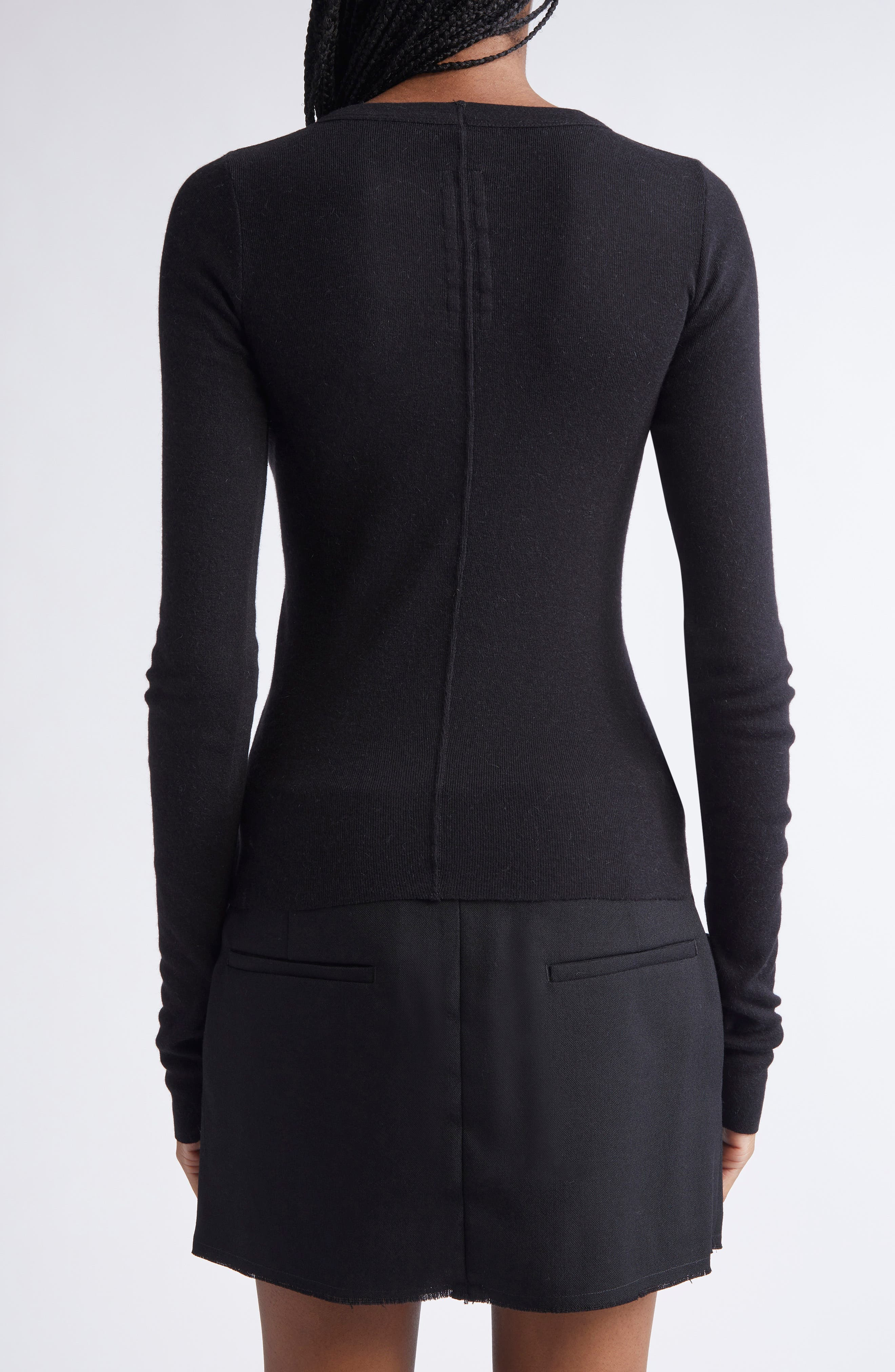 Rick Owens Long Sleeve Rib Crop T-Shirt in Black at Nordstrom - 3