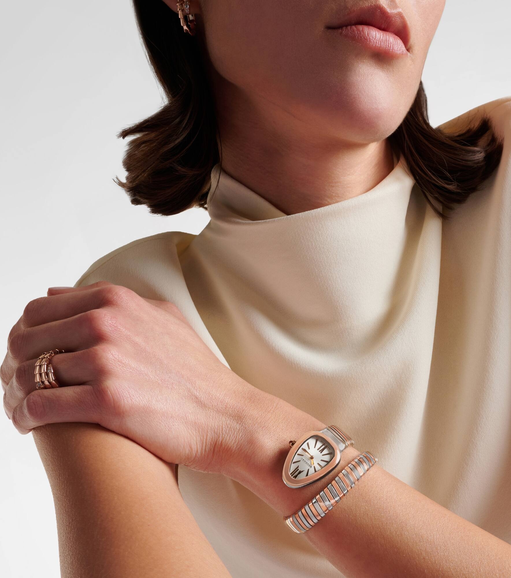 Serpenti Tubogas 35mm 18kt rose gold and stainless steel watch with rubellite - 2