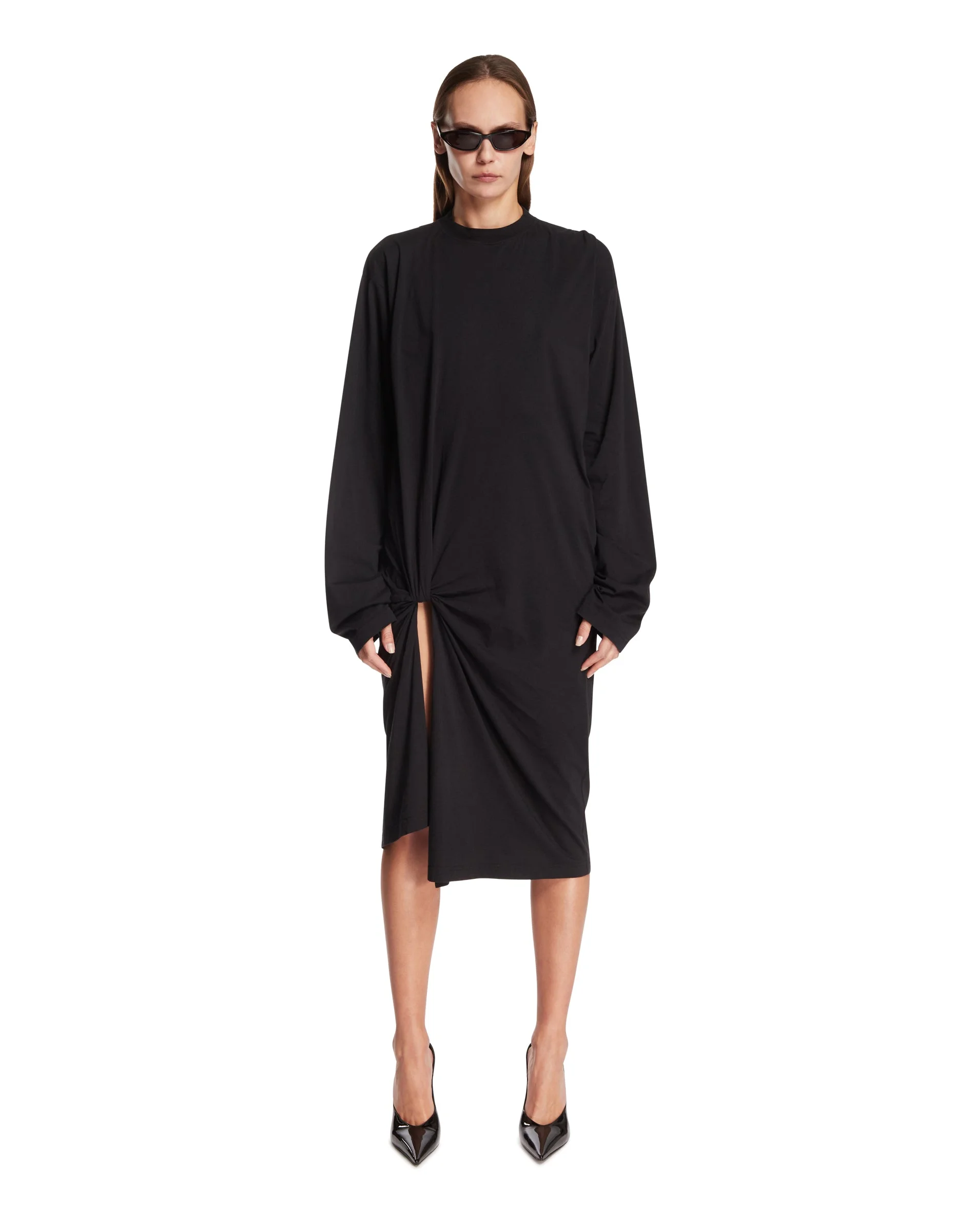 Black Fold-Detail Dress - 1