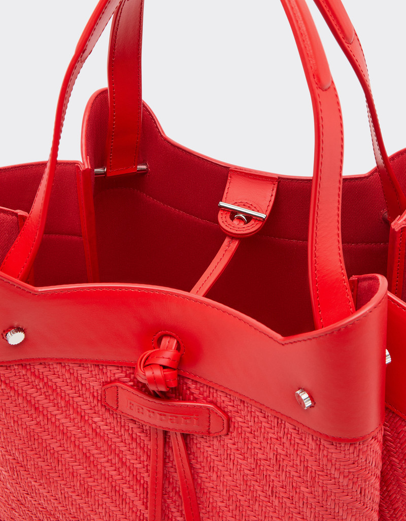 Small Ferrari raffia and leather tote bag 6